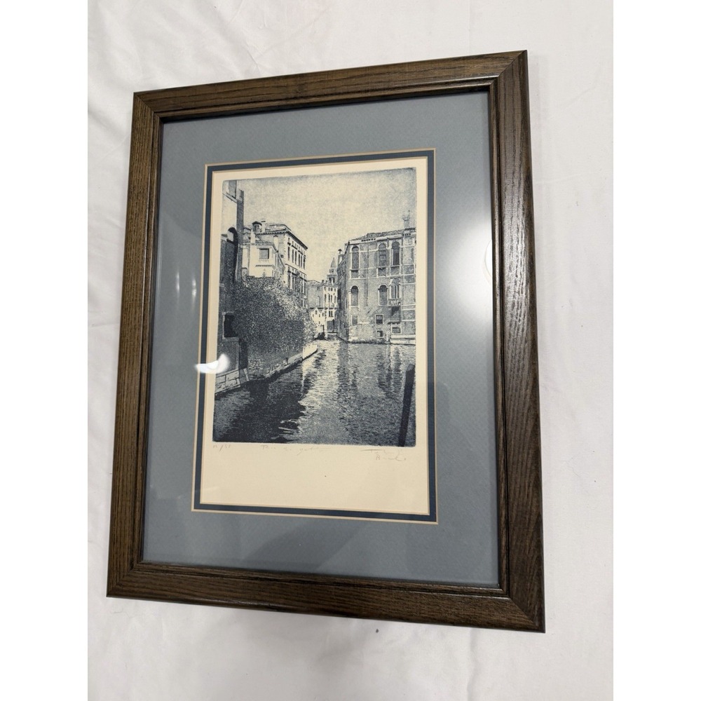 Vintage Numbered Lithograph Venetian Canal Scene Unknown Artist